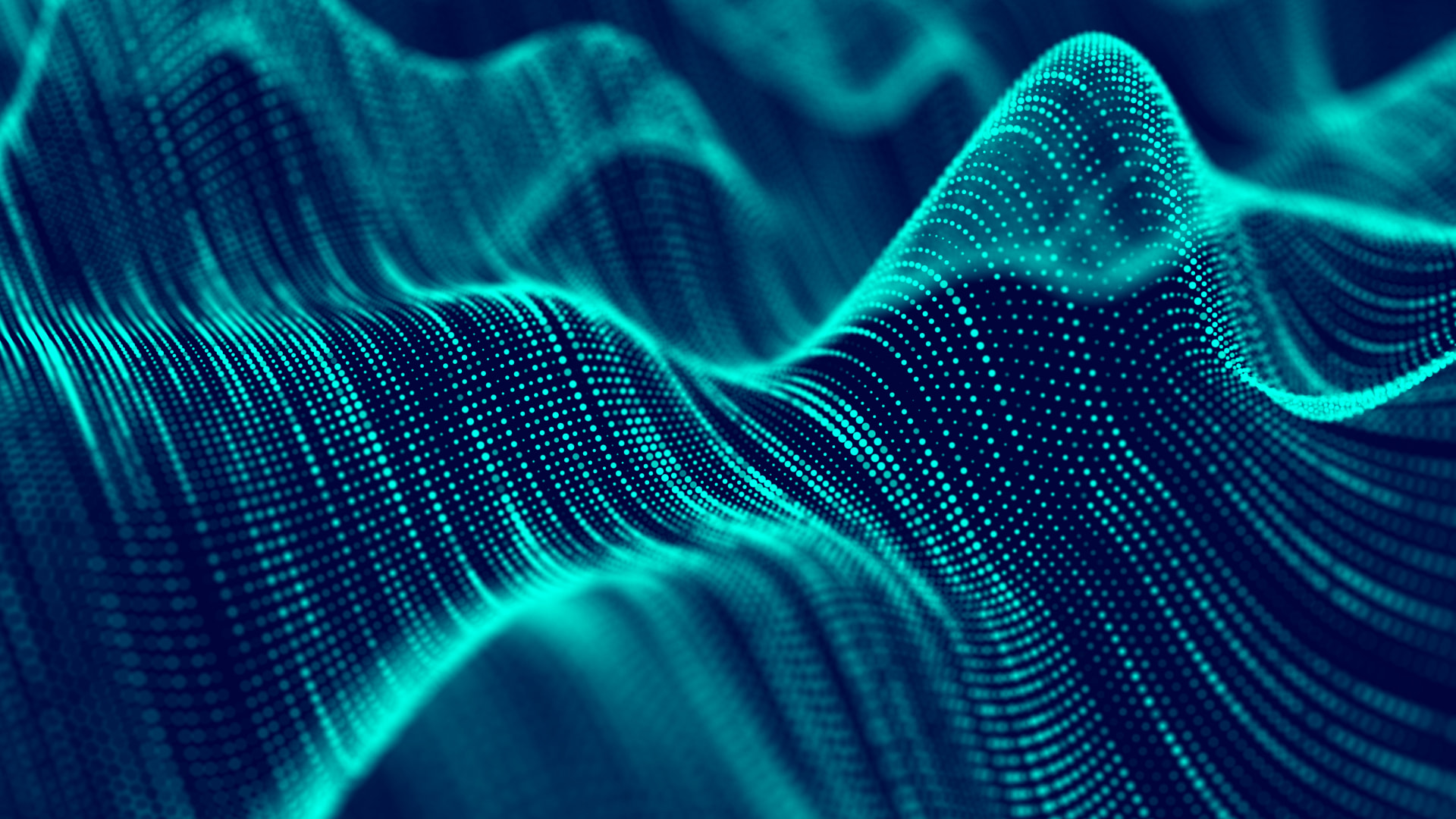 Abstract wave of illuminated data points forming a digital surface