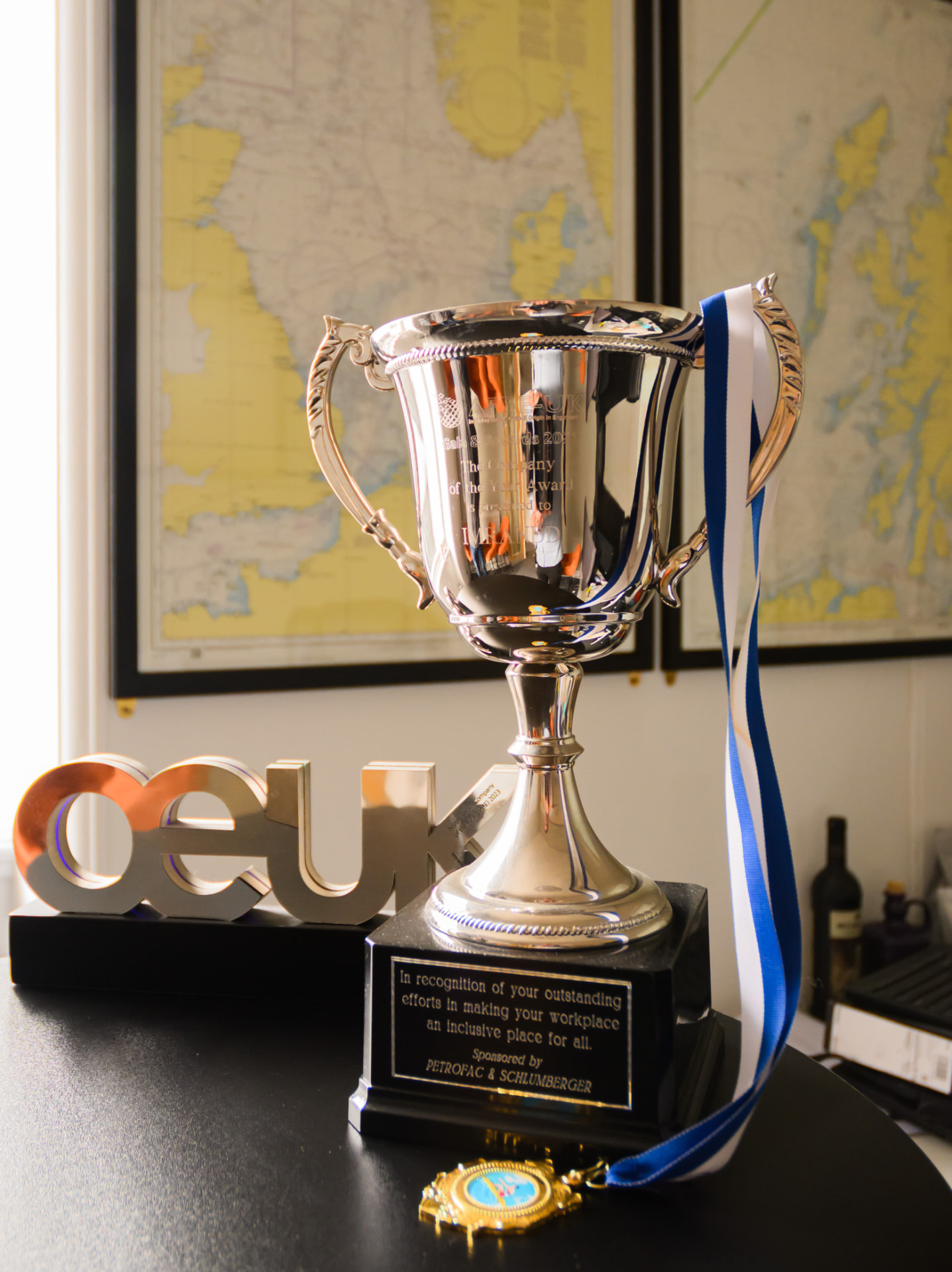 OEUK award trophy and medal displayed on a table